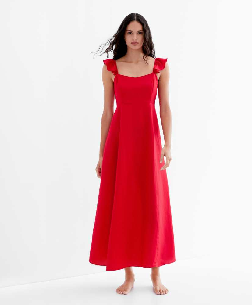 Vestido longo de linho com alças