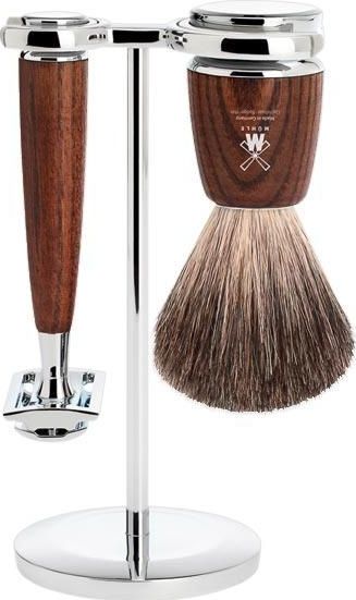 MÜHLE - RYTMO - Scheerset - 3-delig - Scheermes - Scheerkwast met Dassenhaar - Statief van Verchroomd Metaal
