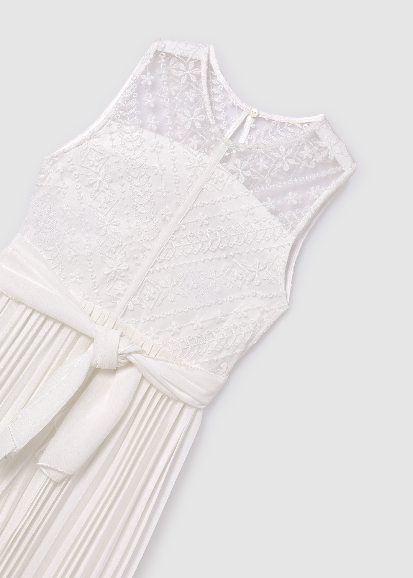 Macacão plissado infantil, cor creme