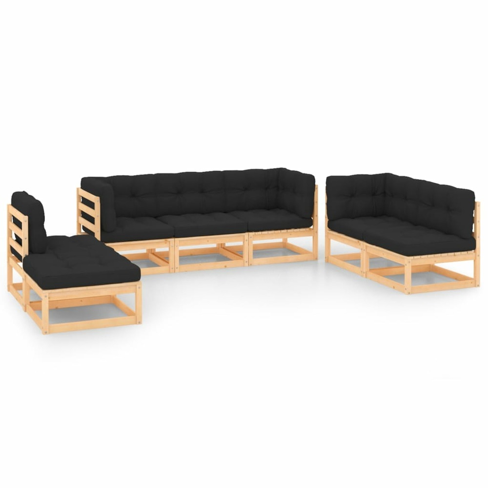 Salon de jardin meuble d'extérieur ensemble de mobilier 7 pièces avec coussins bois de pin massif