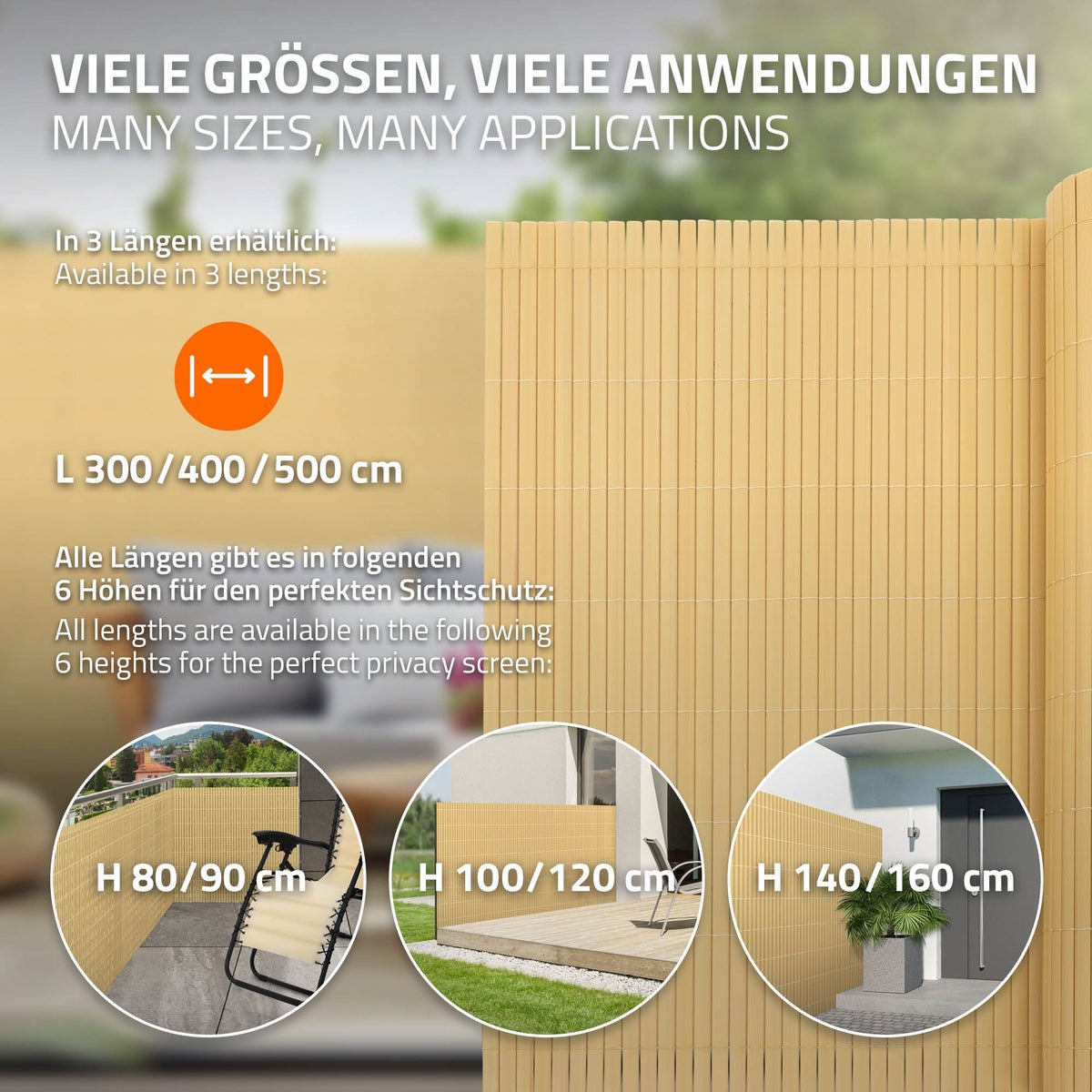 ECD Germany PVC-inkijkschermmat 140x300 cm, bamboe, inkijkscherm met 3-voudige wapening, UV-bestendig, waterdicht, windwerend, balkonbekleding, schuttingscherm, inkijkscherm voor tuin, balkon, terras