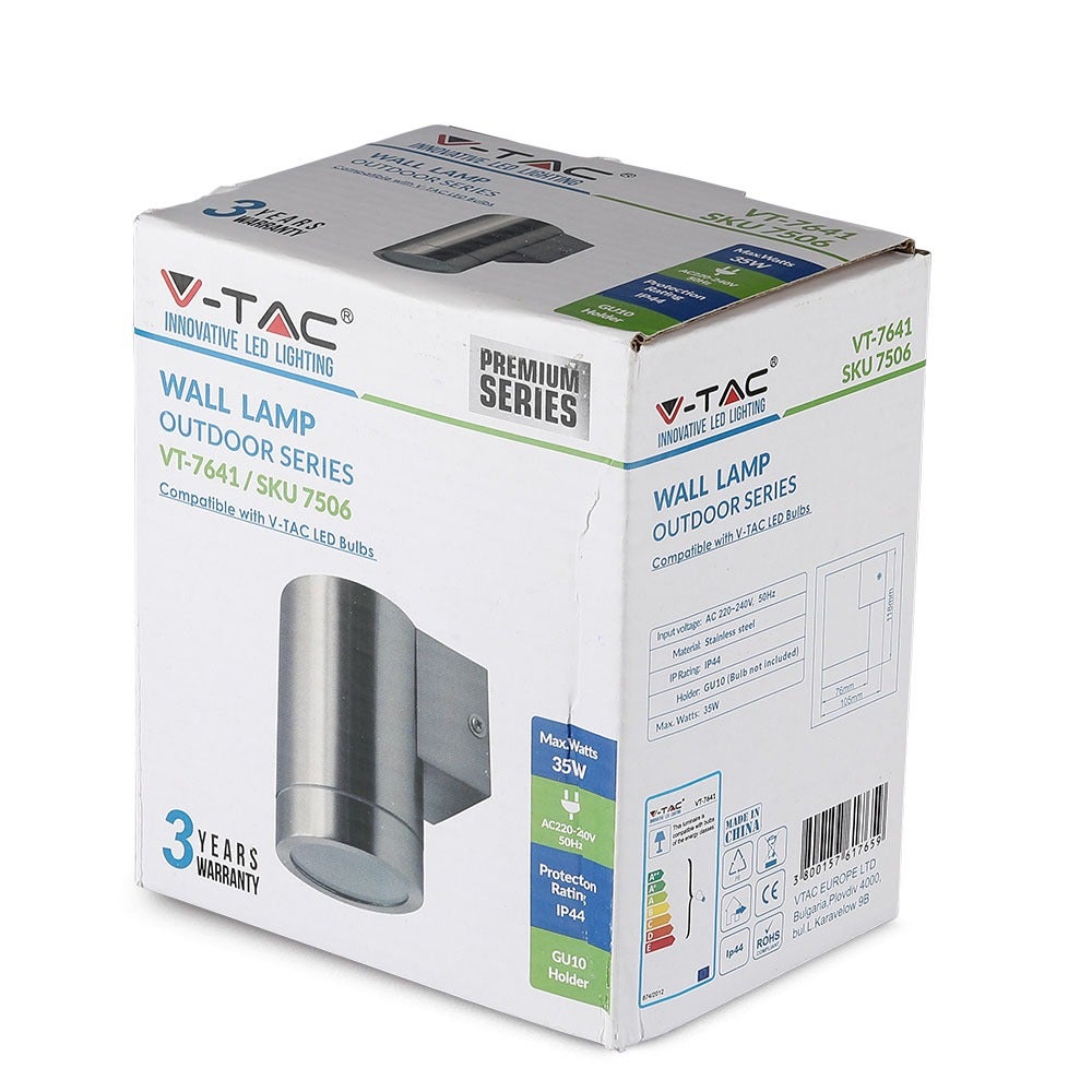 GU10 Buitenverlichting - Wandmontage - Fittingen - Roestvrij staal - IP44 - Modelnr.: - VT-7641