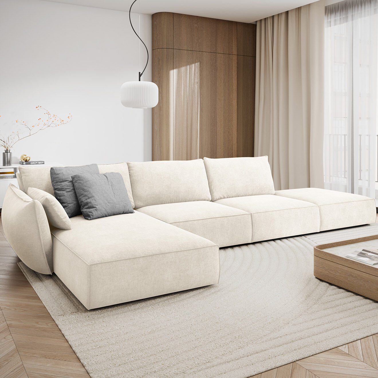 Mazzini Sofas Canapé D'Angle Gauche Vanda 5 Places 1 beige clair - 386x166x85 cm