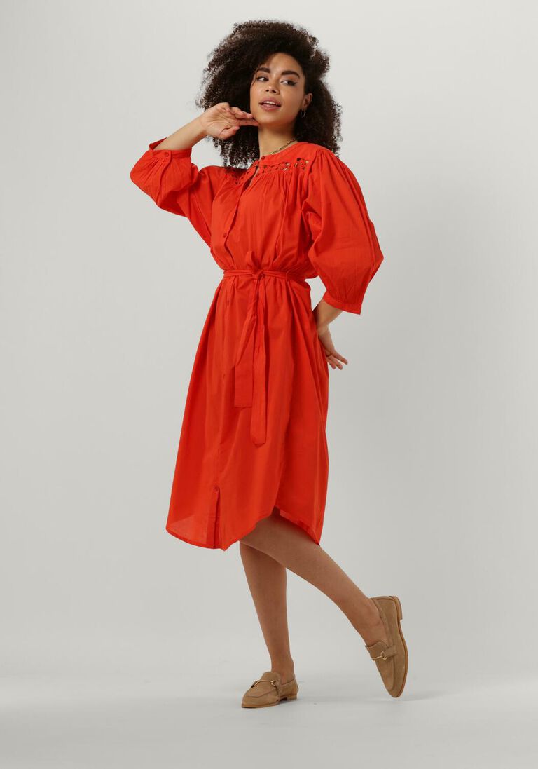 SUMMUM oranje summum midi jurk dress cotton voile