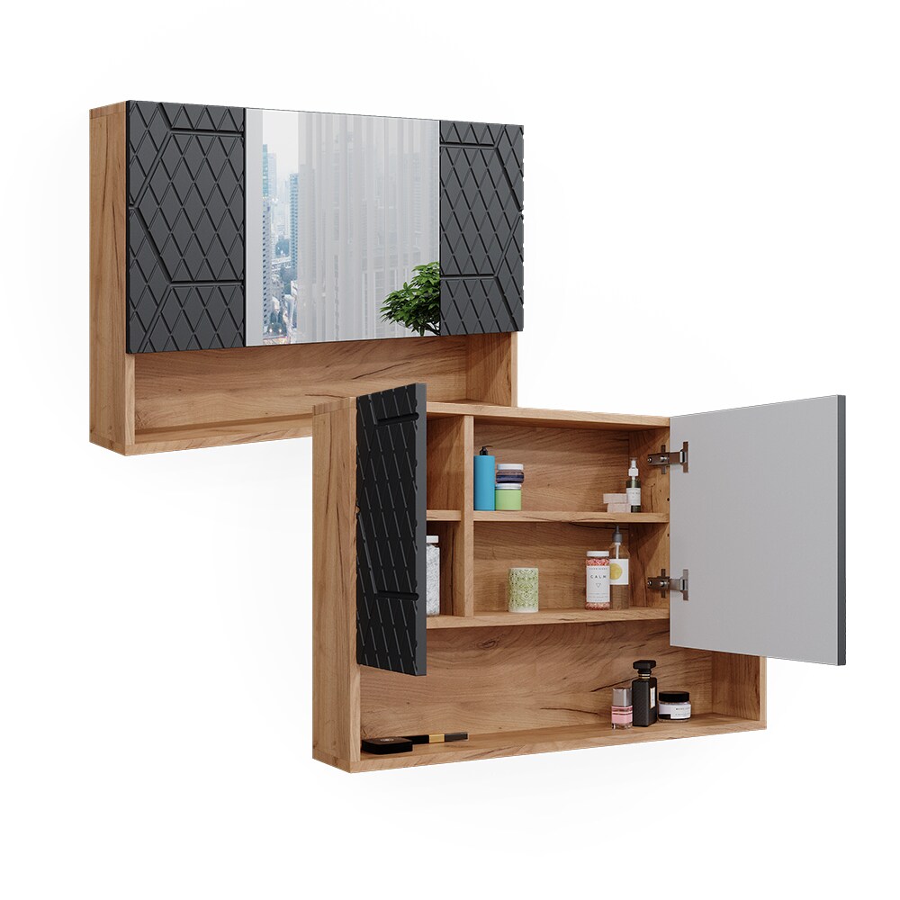 Vicco Badspiegelschrank Irma Eiche Anthrazit 80 x 55 cm Badezimmer