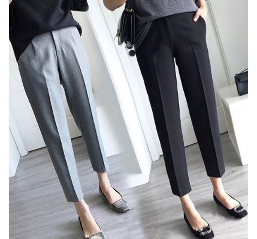 Happo - Hoge taille effen cropped taps toelopende pantalon