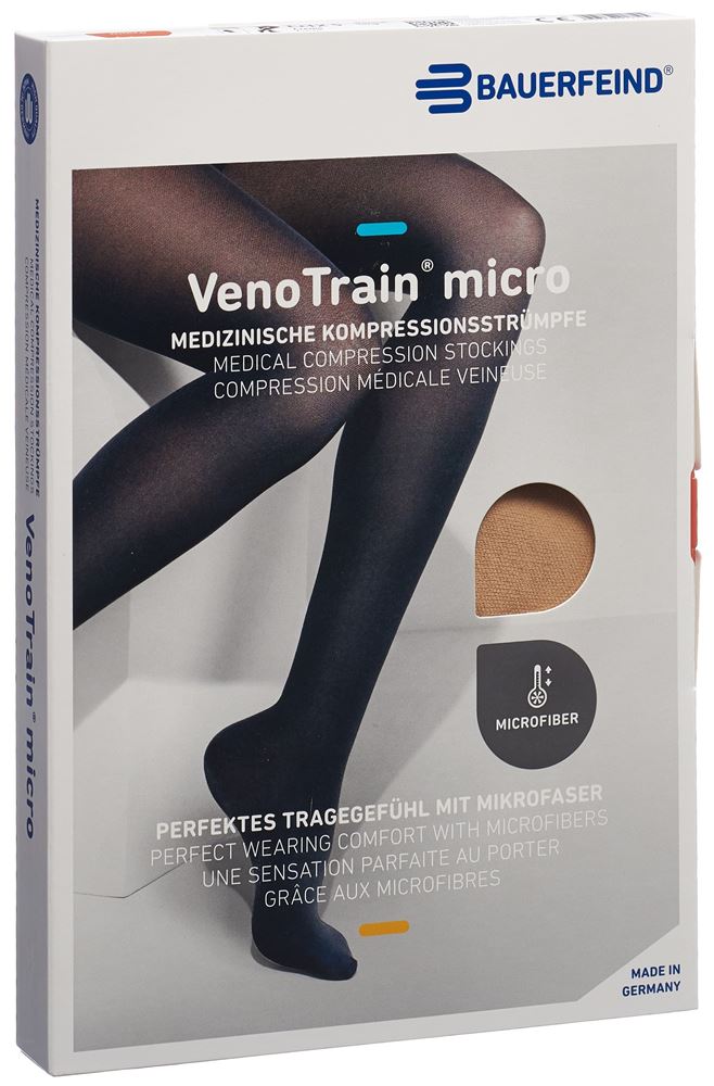 Bauerfeind VenoTrain Micro KKL2 AG<br>1 Paar, S, normal/long offene Fussspitze Mikronoppenhaftband creme