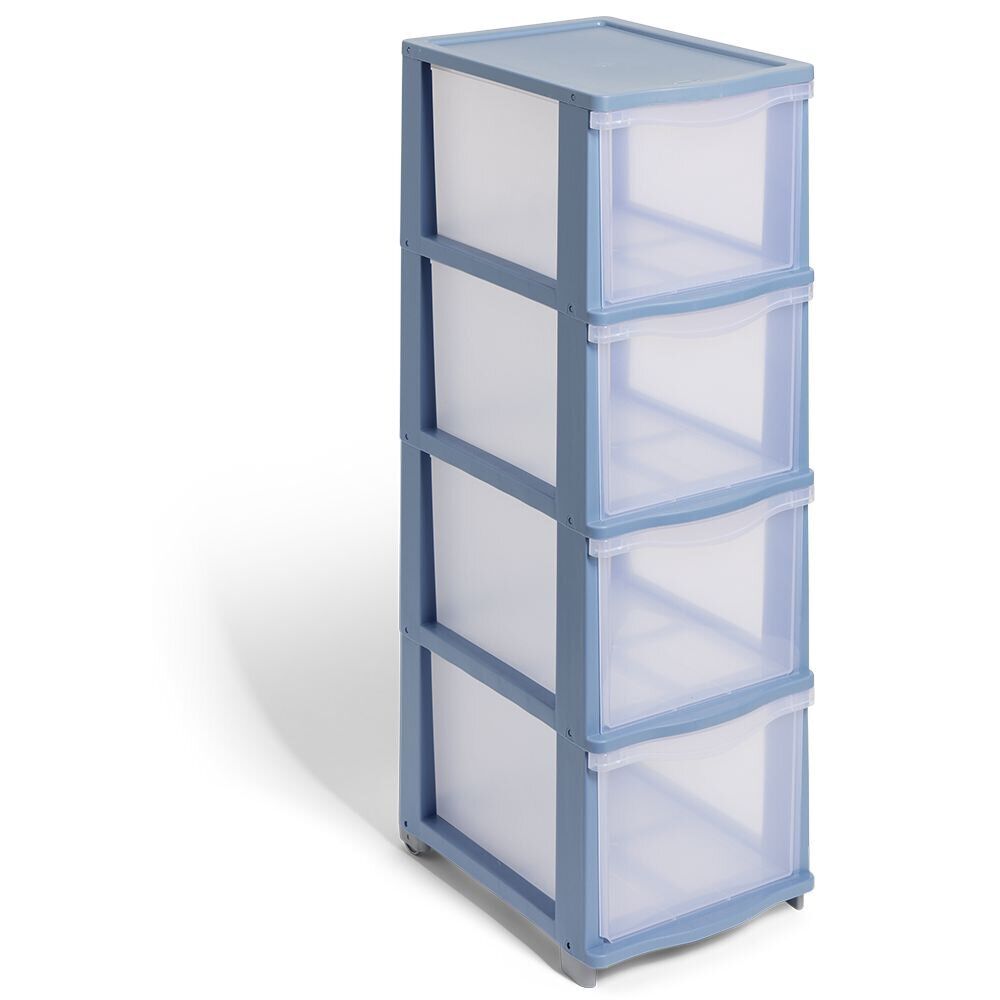 Tour de rangement à 4 tiroirs plastique bleu 27x37x82,7cm