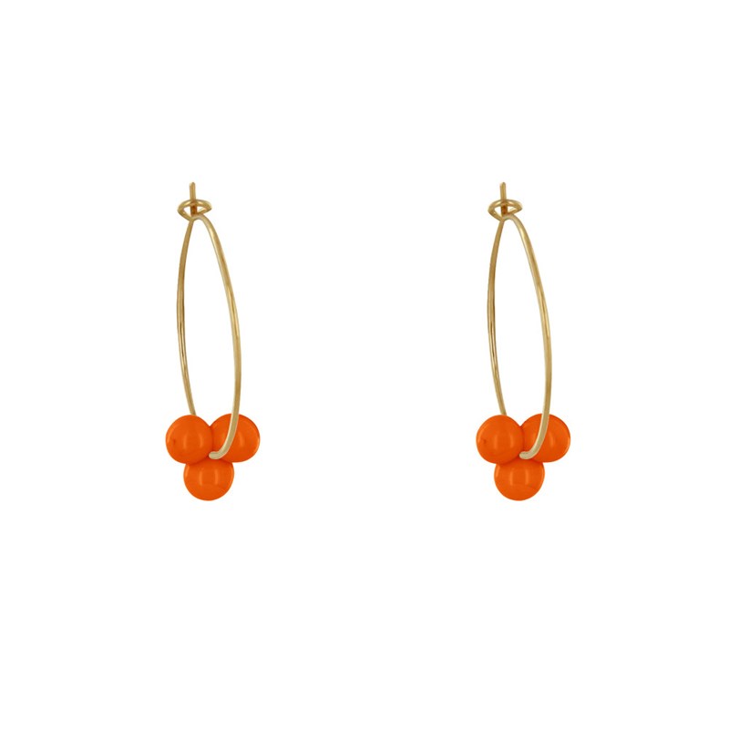 Boucles d'Oreilles Créoles Laiton Fermée et Bouquet de Perles de Verre