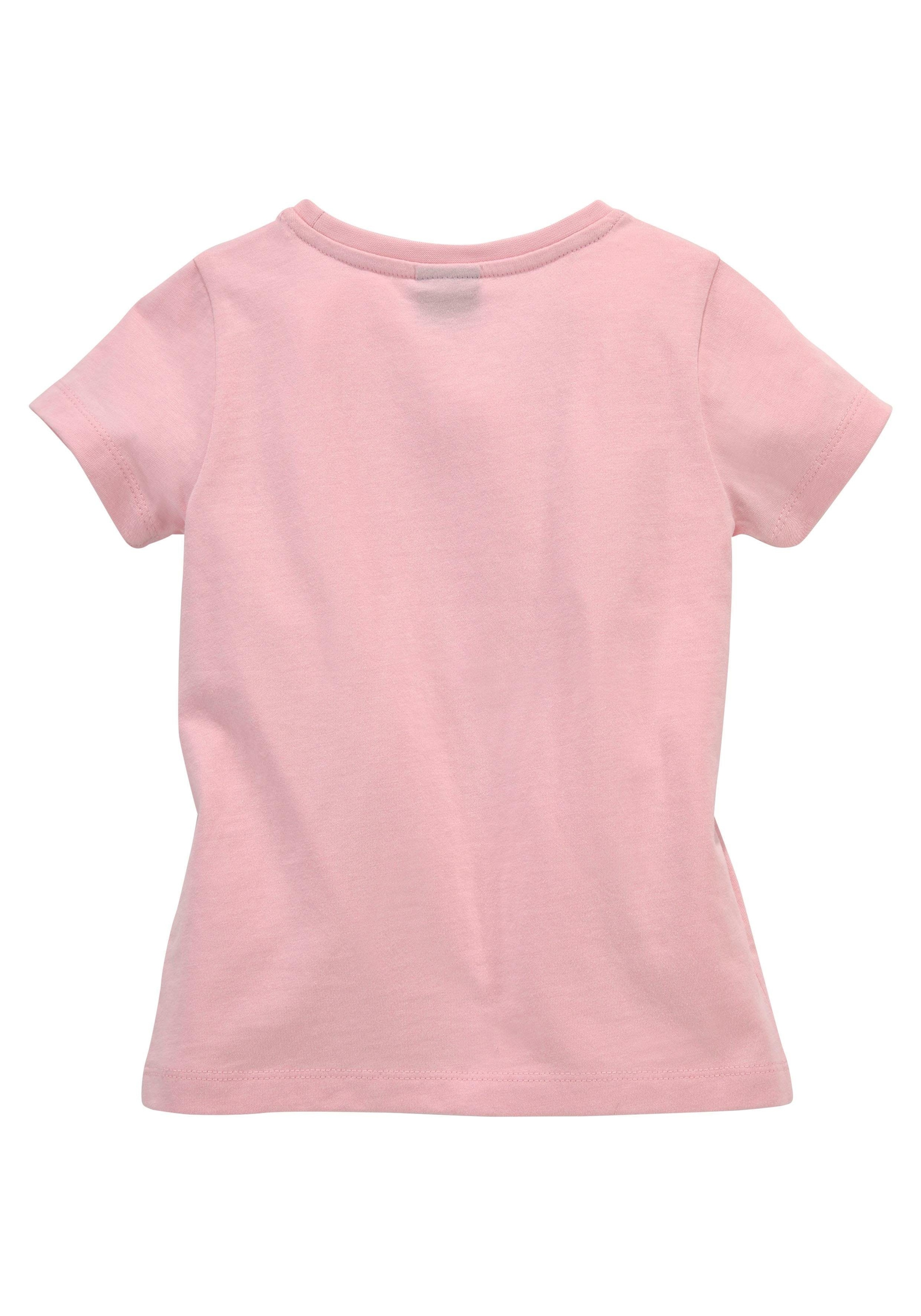 KIDSWORLD T-Shirt »für kleine Mädchen«, Kurzarm,  basic geschnittene Passform,  mit Glitzerdetails und Print