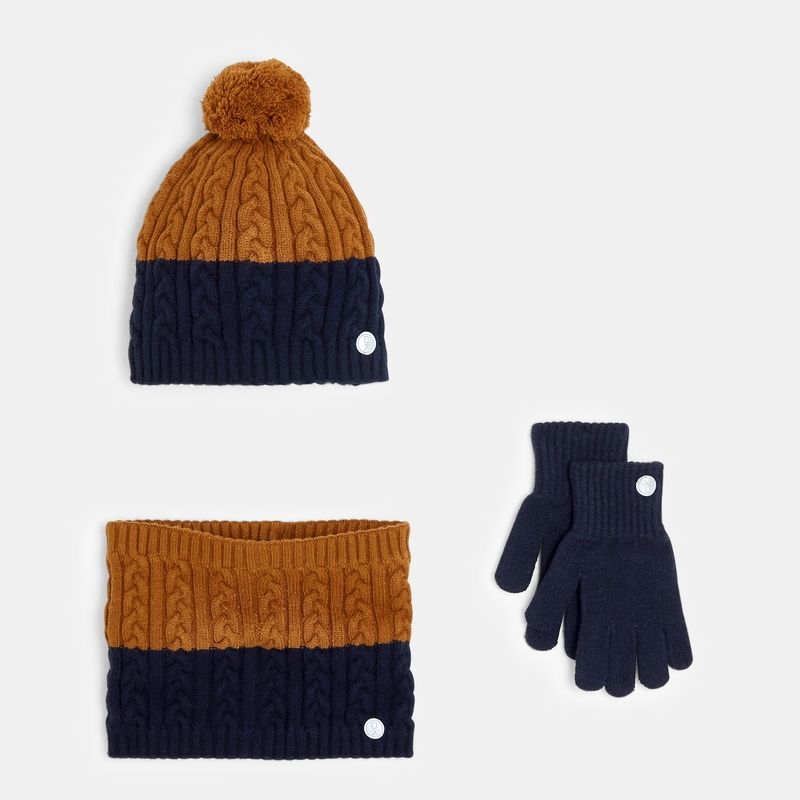 Ensemble bonnet, gants et snood torsadés beige garçon