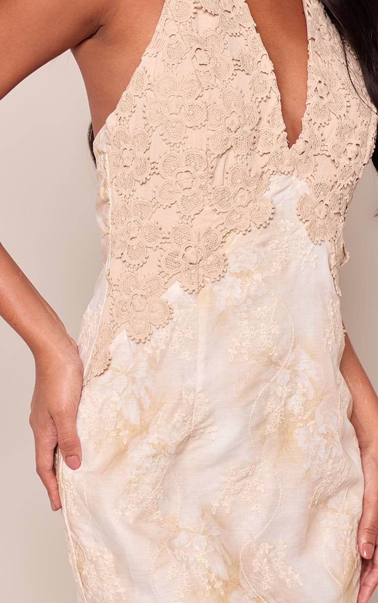 Gris Pierre Robe Moulante Aspect Lin Avec Détail Dentelle Au Buste
