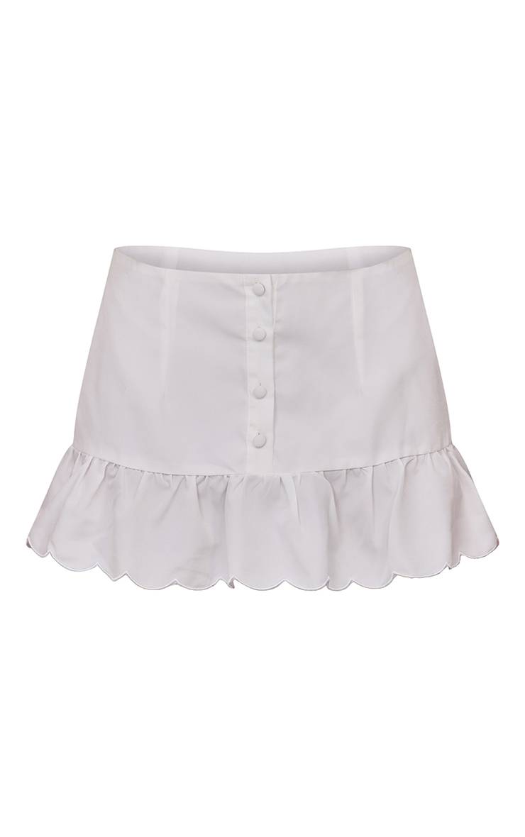 Blanc Ensemble Jupe À Bord Festonné En Popeline