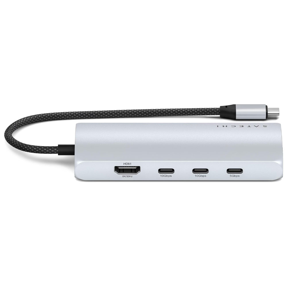 (PD/100W) USB C Multiport MX Adapter Hub mit 4x USB C / 8K HDMI / SD   MicroSD / Ethernet LAN V3 (ST-P8KES) - Silber