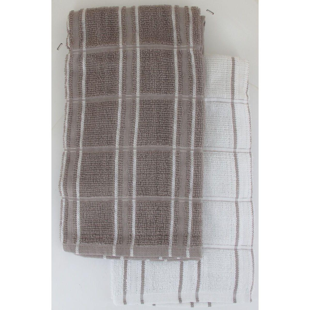SET 2 ESSUIE MAINS ANDREW 50X50CM COTON TAUPE BLANC