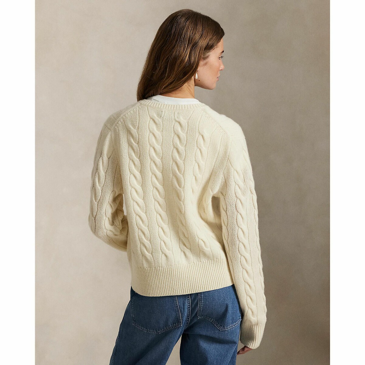 POLO RALPH LAUREN<br>Cardigã de malha trançada em lã e cashmere