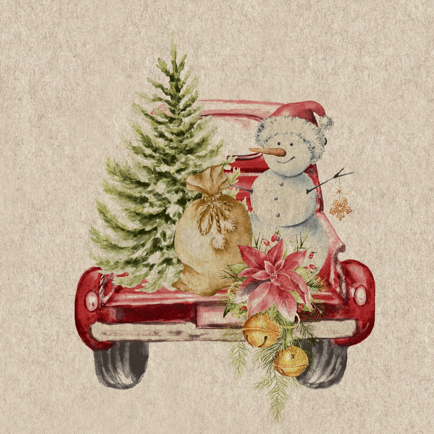 Paper + Design servet Car Snowman beige 33 x 33 cm 20 stuks