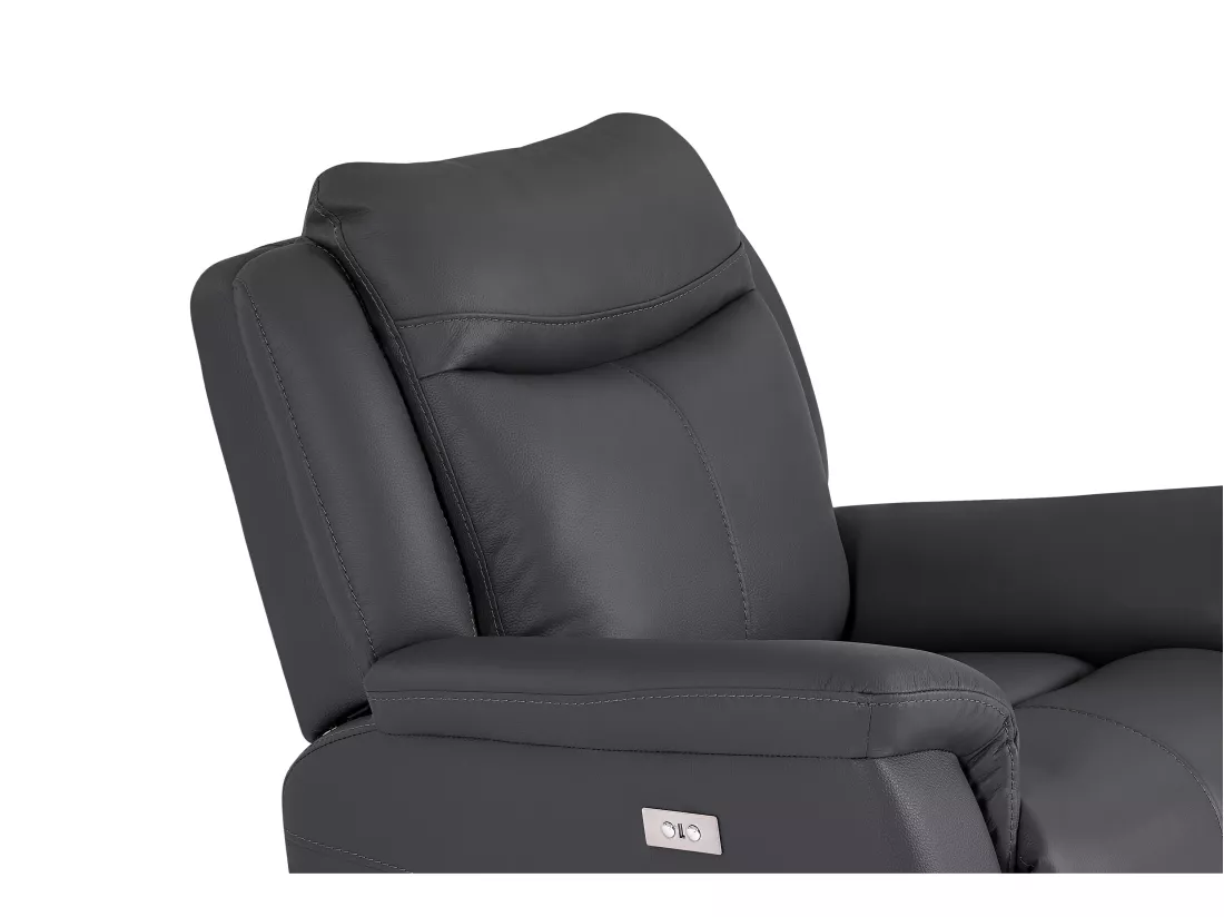 Canapé 3 places 2 places et fauteuil relax électrique en cuir de vachette gris anthracite NOMAJO