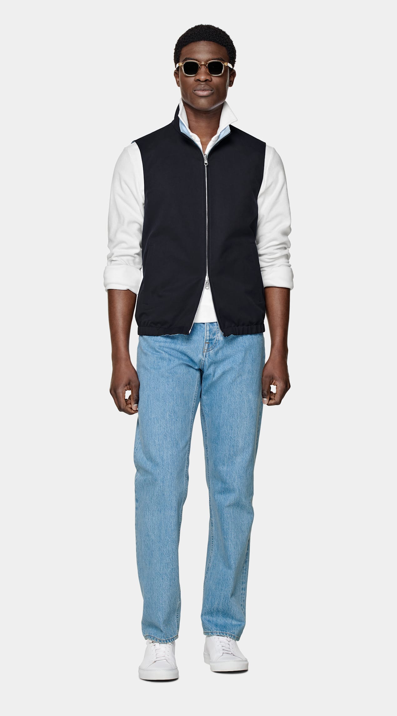 Veste sans manches réversible bleu marine et bleu clair