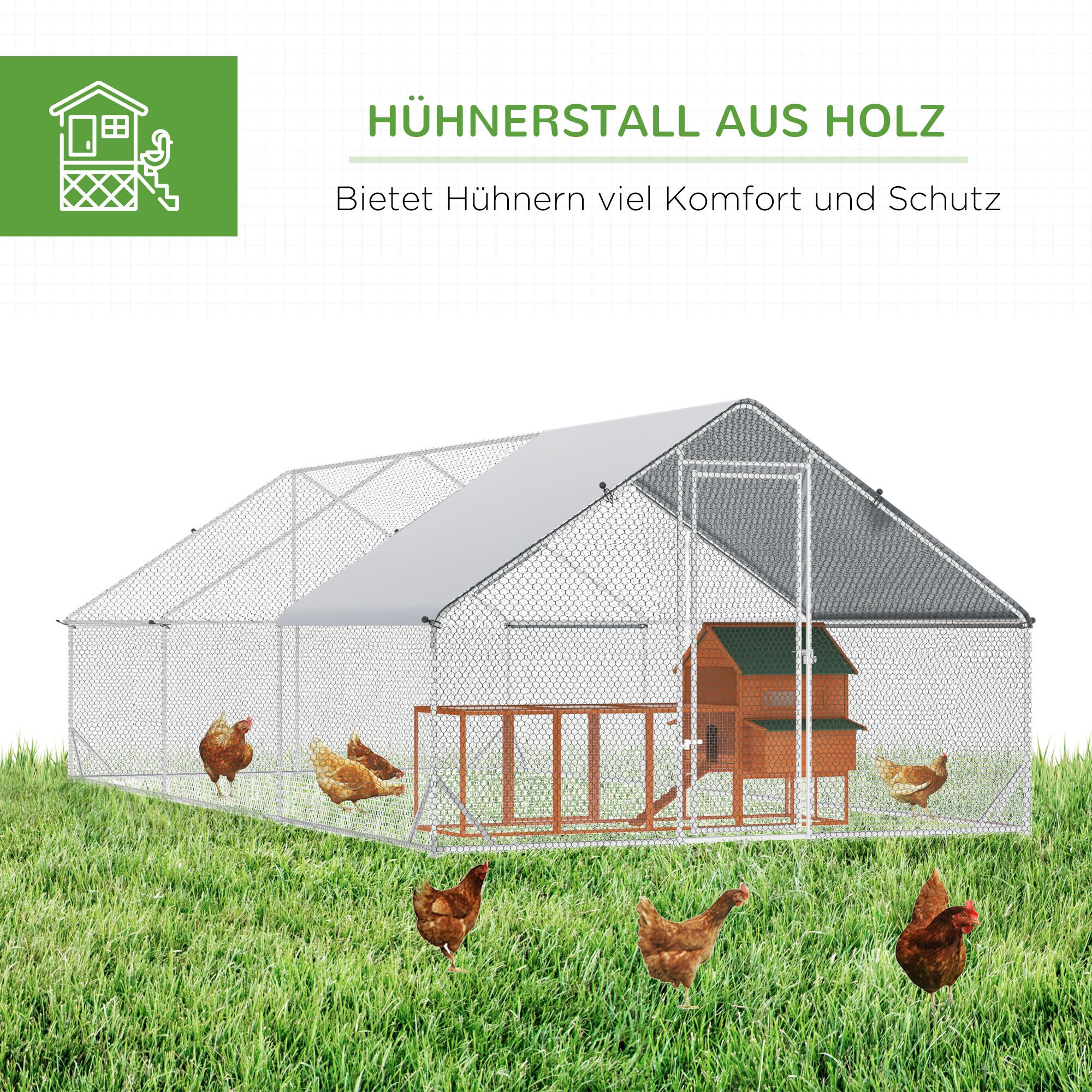 PawHut Hühnerstall mit Plane bunt 300L x 600B x 200H cm
