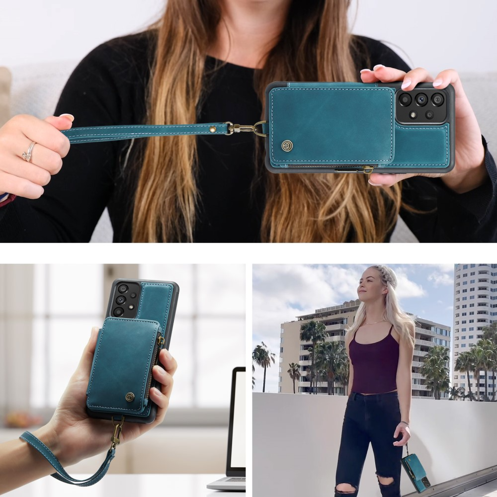 Samsung Galaxy A54 5G Leder Schutzhülle mit Münzbeutel   3 Kartenfächern - Blau / Grün