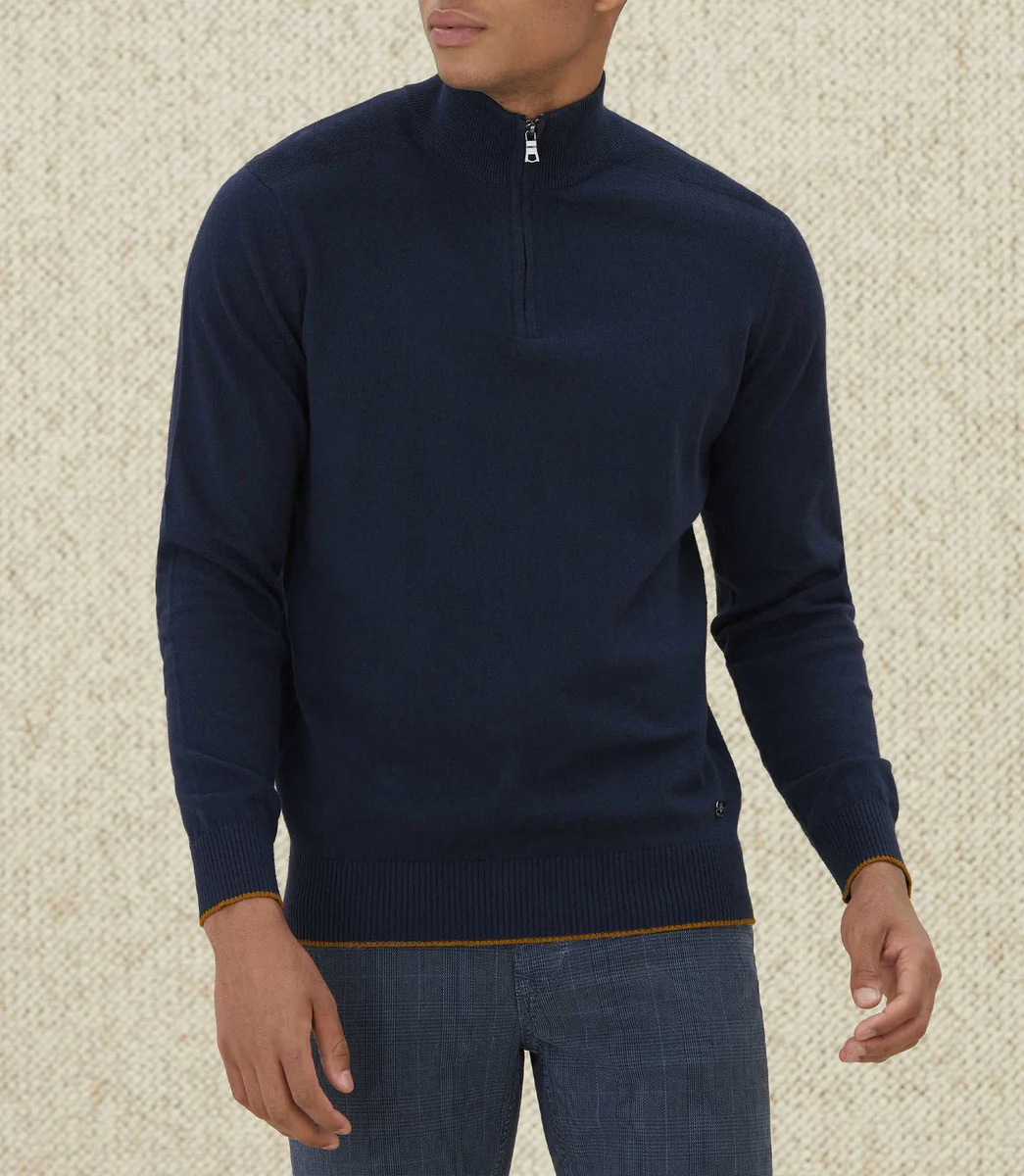 Pull col zippé marine 