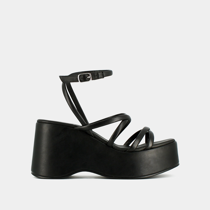 Sandales à brides et à plateformes  en cuir noir