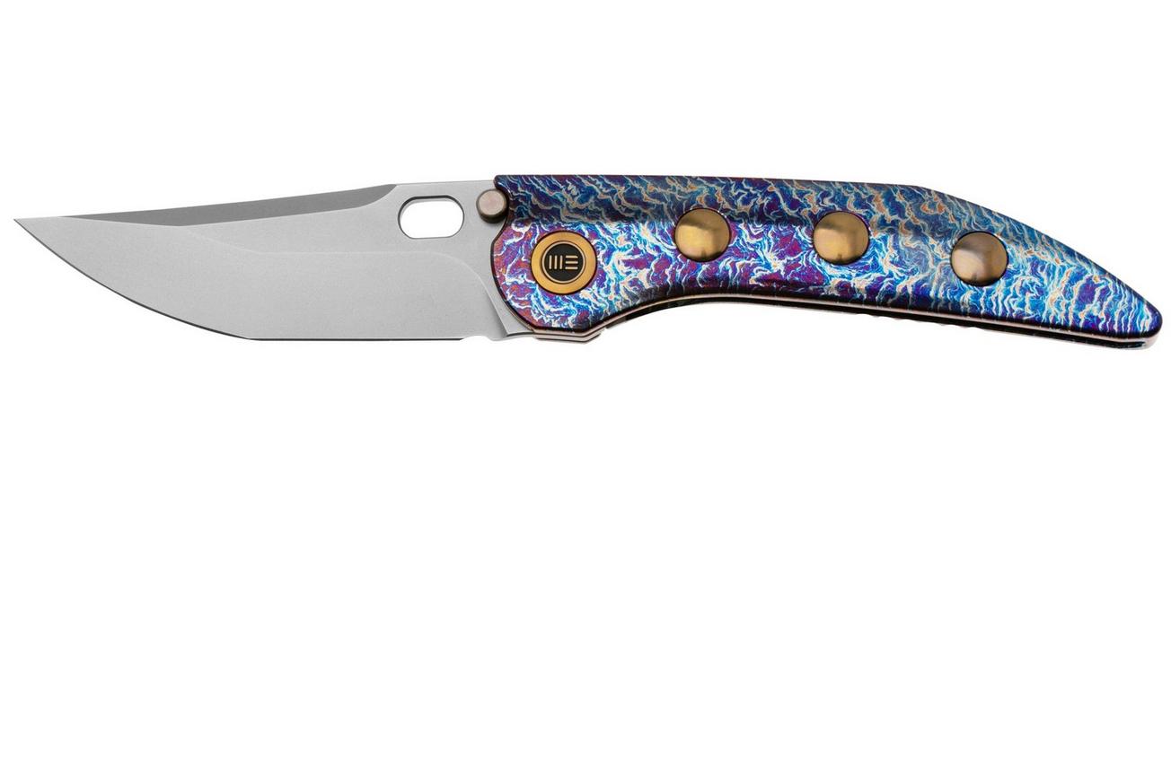 WE Knife Attor WE23037-2 Polished Bead Blasted CPM 20CV, Flamed Titanium, Golden Titanium Inlay zakmes, Dalibor Bergam design