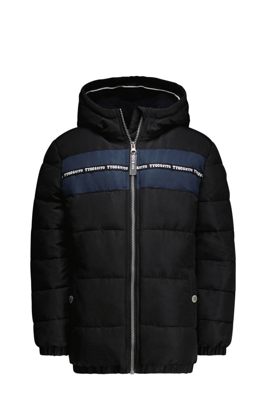 TYGO & vito gewatteerde winterjas Jordi zwart/blauw