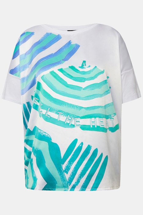 T-Shirt, Satin-Vorderseite, U-Boot-Ausschnitt, Halbarm