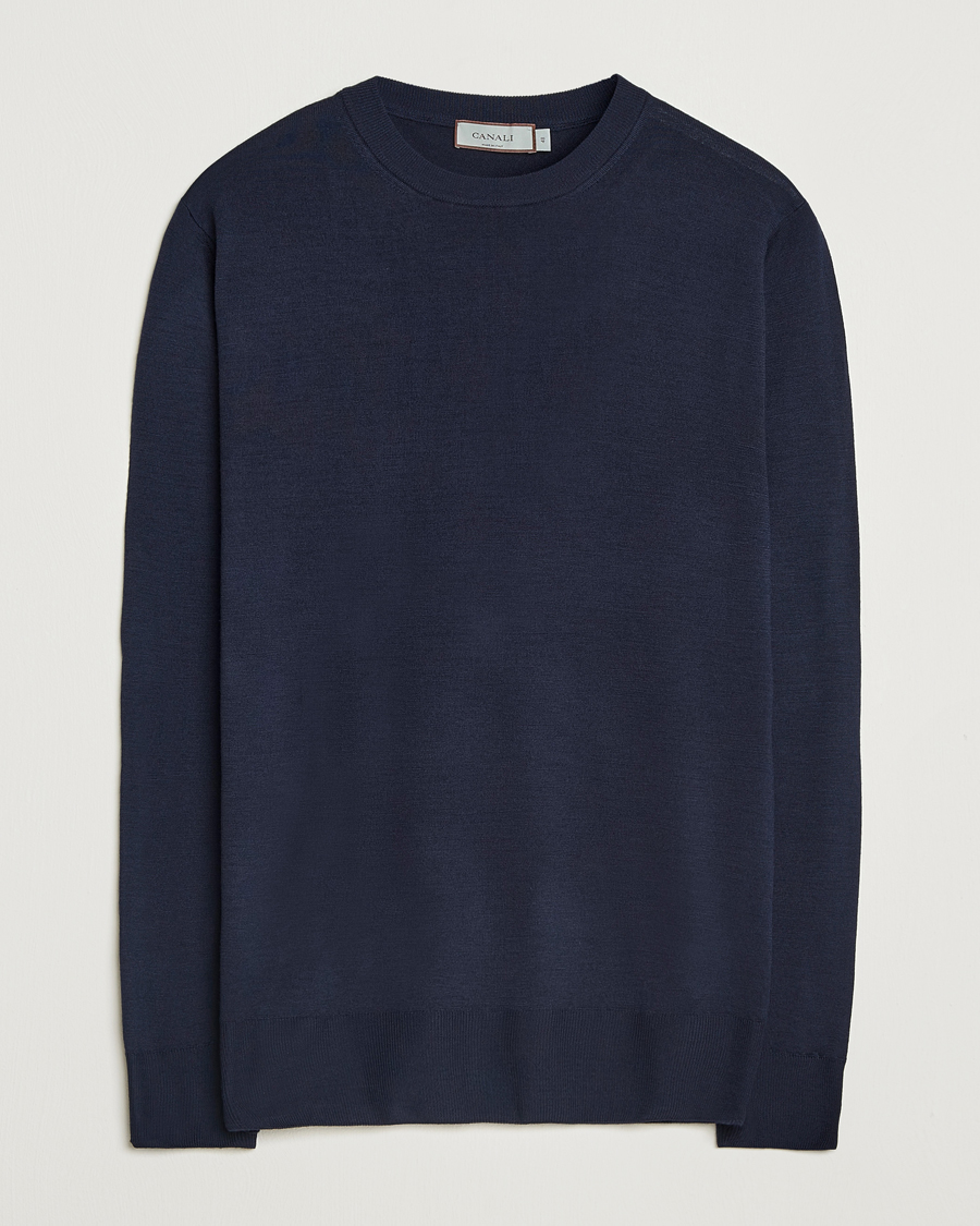 Canali Merino Wool Crew Neck Navy