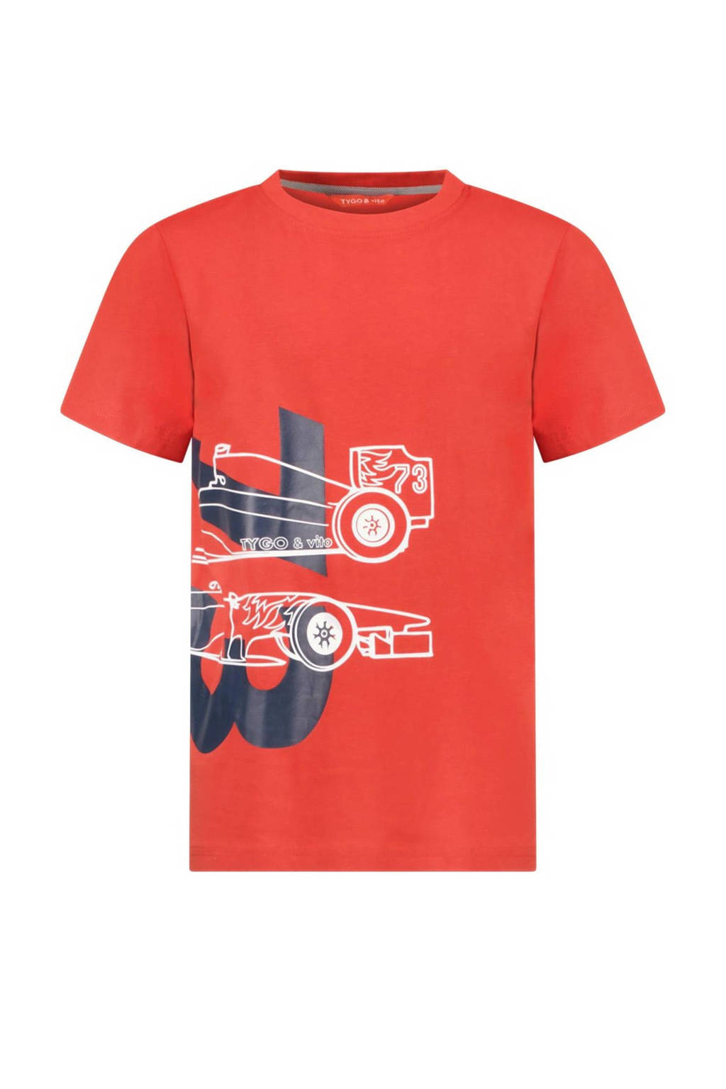 TYGO & vito T-shirt Toby met printopdruk felrood/zwart