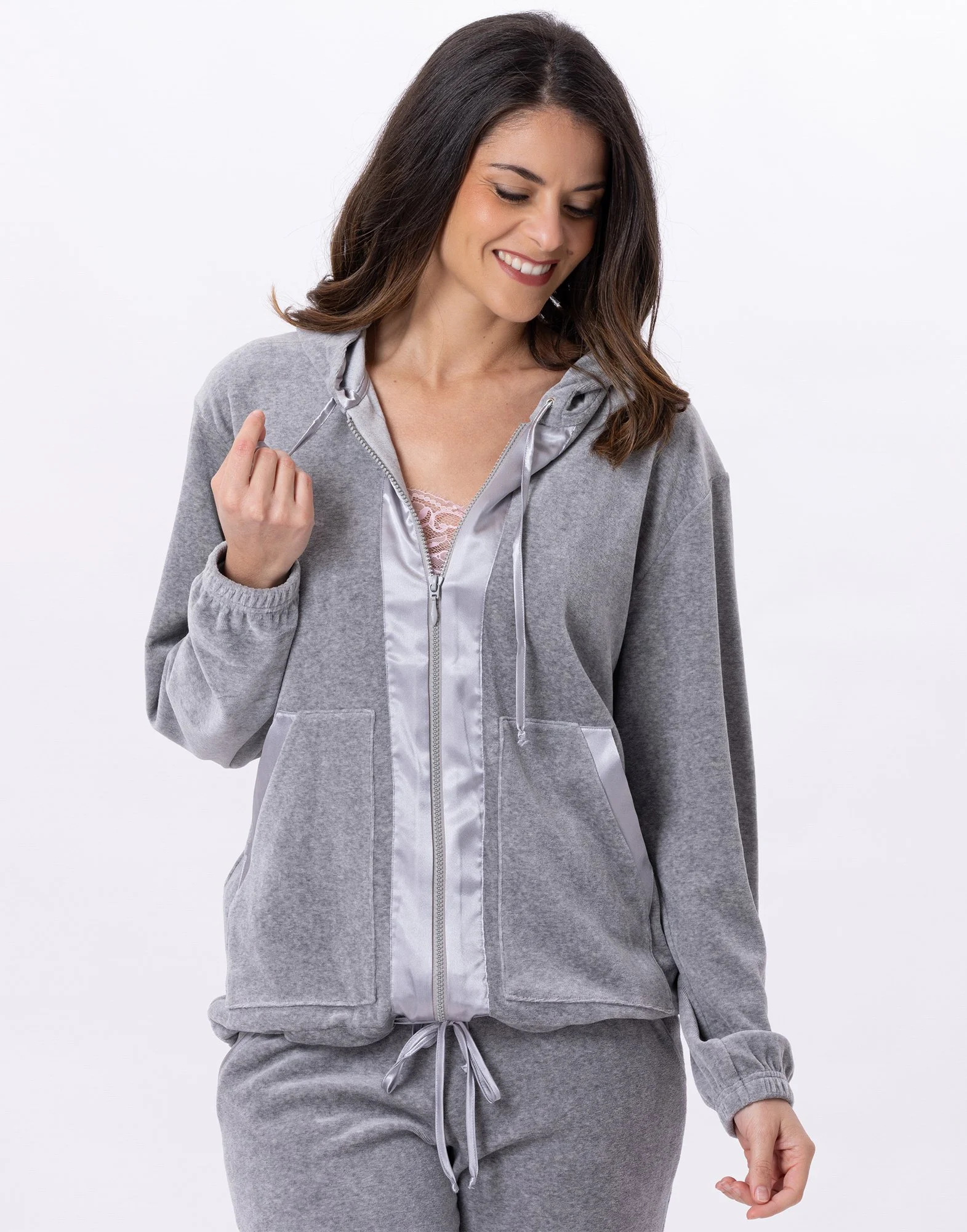 VELVET 870 - Veste zippée en velours | Gris