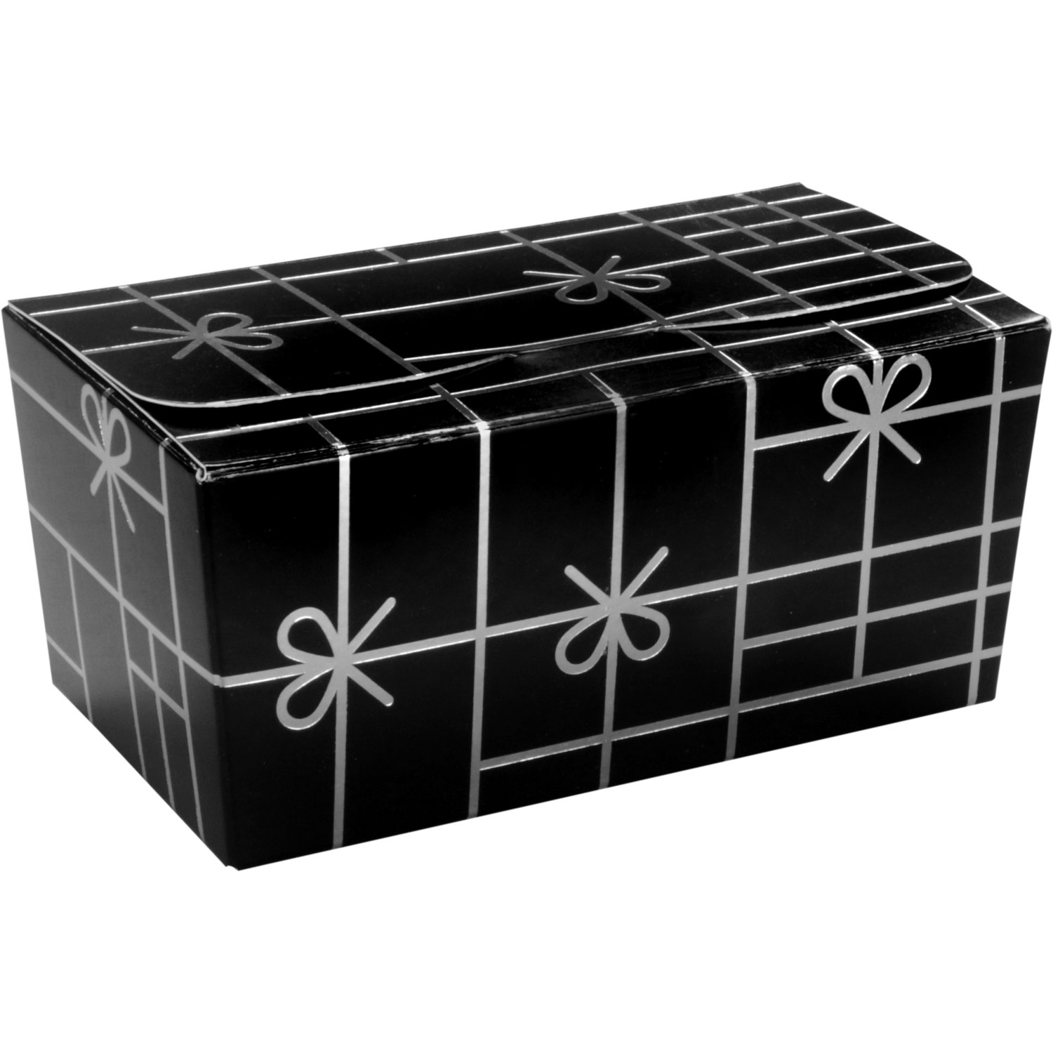 Ballotin, Strikken, karton + PP, 250gr, 113x62x55mm, zwart/zilver