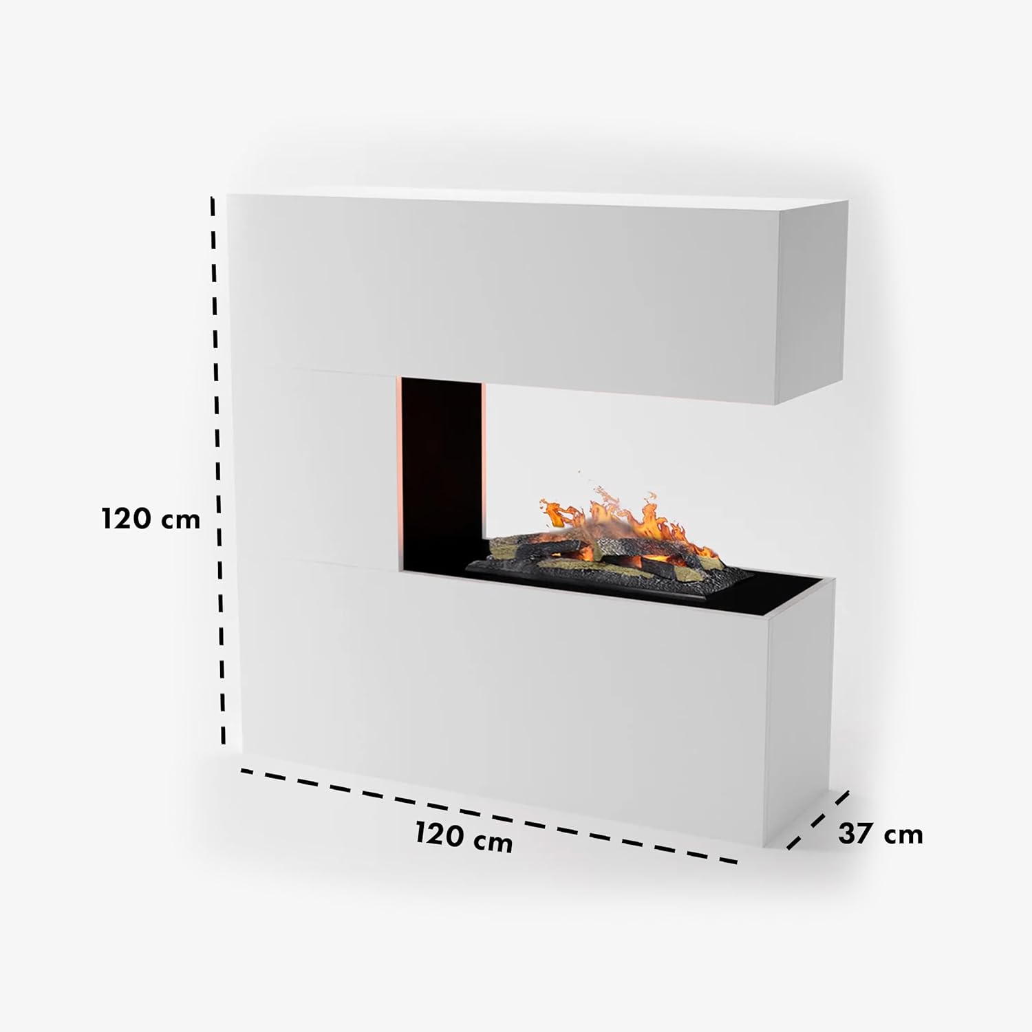 GLOW FIRE Wasserdampf Kamin Schiller (Standkamin) - Elektrokamin mit realistischen LED 3D-Flammen, Knistereffekt & Fernbedienung, 120x120x37 cm - Opti-Myst 600 Elektro Kamin mit Holz-Deko, Weiß
