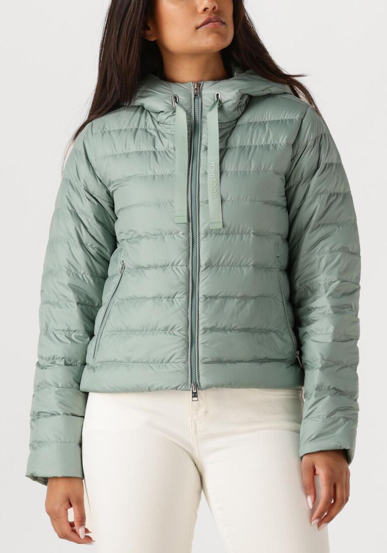 groene woolrich leren jas quilted hooded jacket