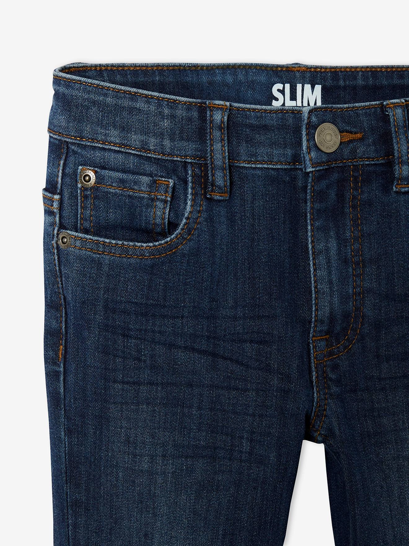 Calça jeans slim indestrutível para meninos, azul escuro liso