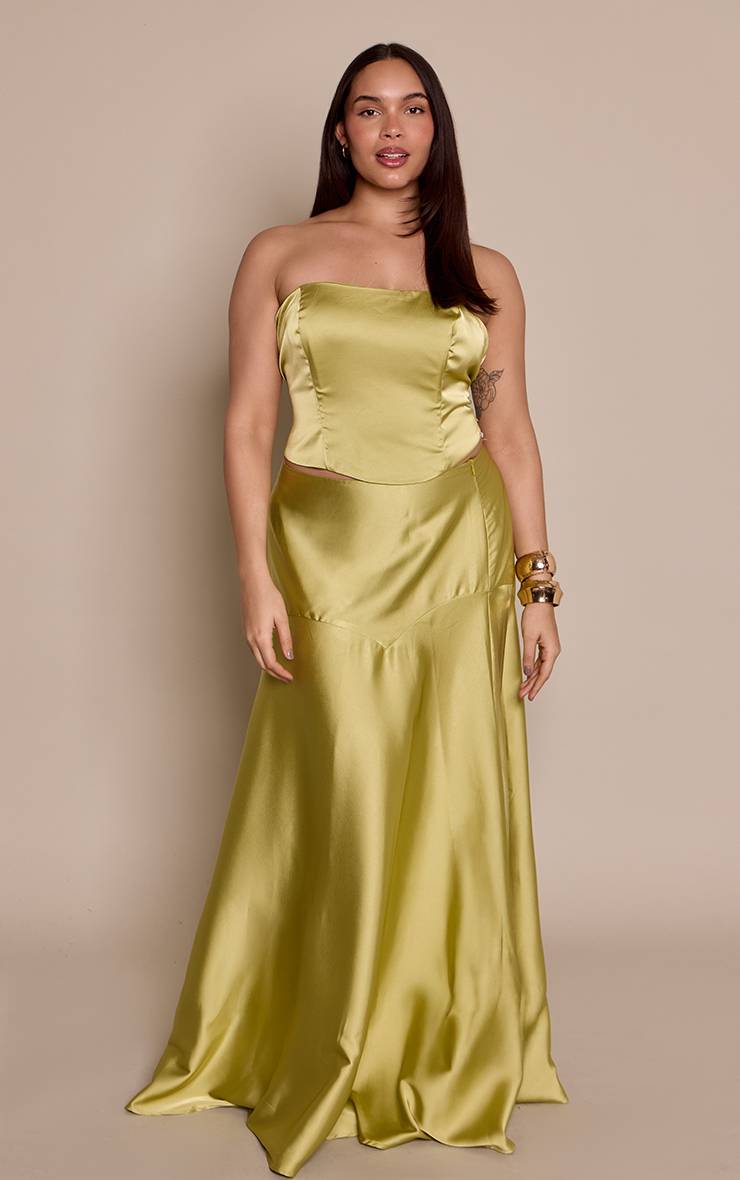 Vert Pomme Top Corset Bandeau En Satin Grande Taille Coordonné