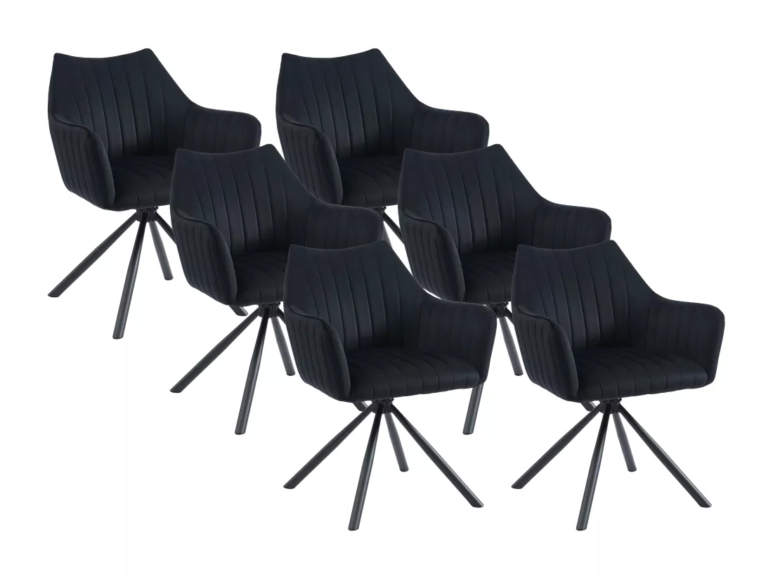 Lot de 6 chaises avec accoudoirs en velours et métal - Noir - IZIALI