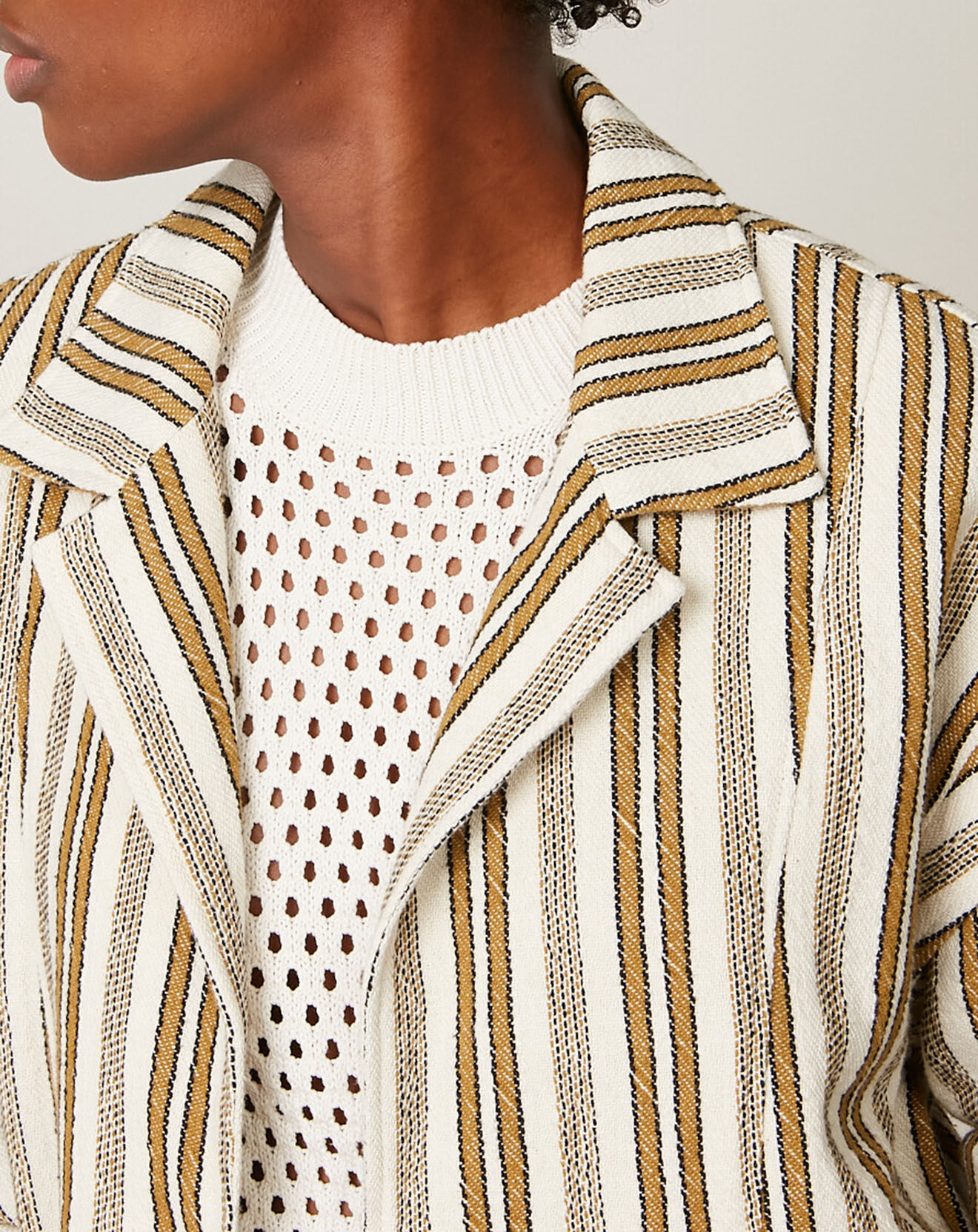 Hartford Veste Volta rayée raw blanc/marron