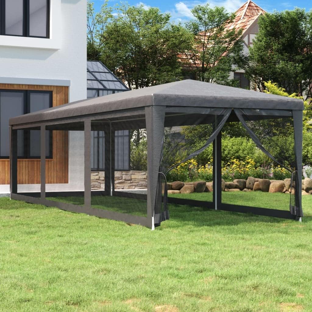 vidaXL Partyzelt mit 8 Mesh-Seitenwänden Gartenzelt Festzelt Pavillon Zelt Gartenpavillon Gazebo Gartenlaube Bierzelt Faltzelt Camping Anthrazit 3x9 m HDPE