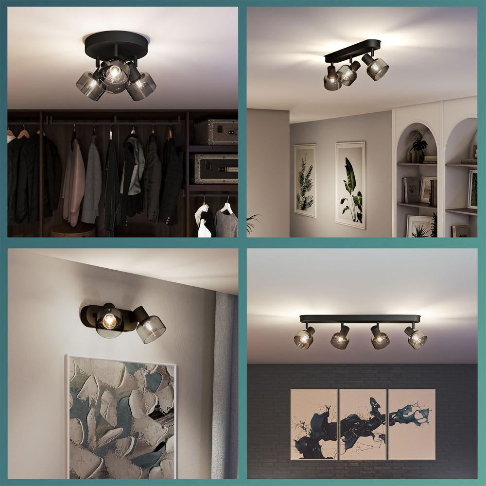 Sleet wand- en plafondlamp in zwart-transparant en zwart E14