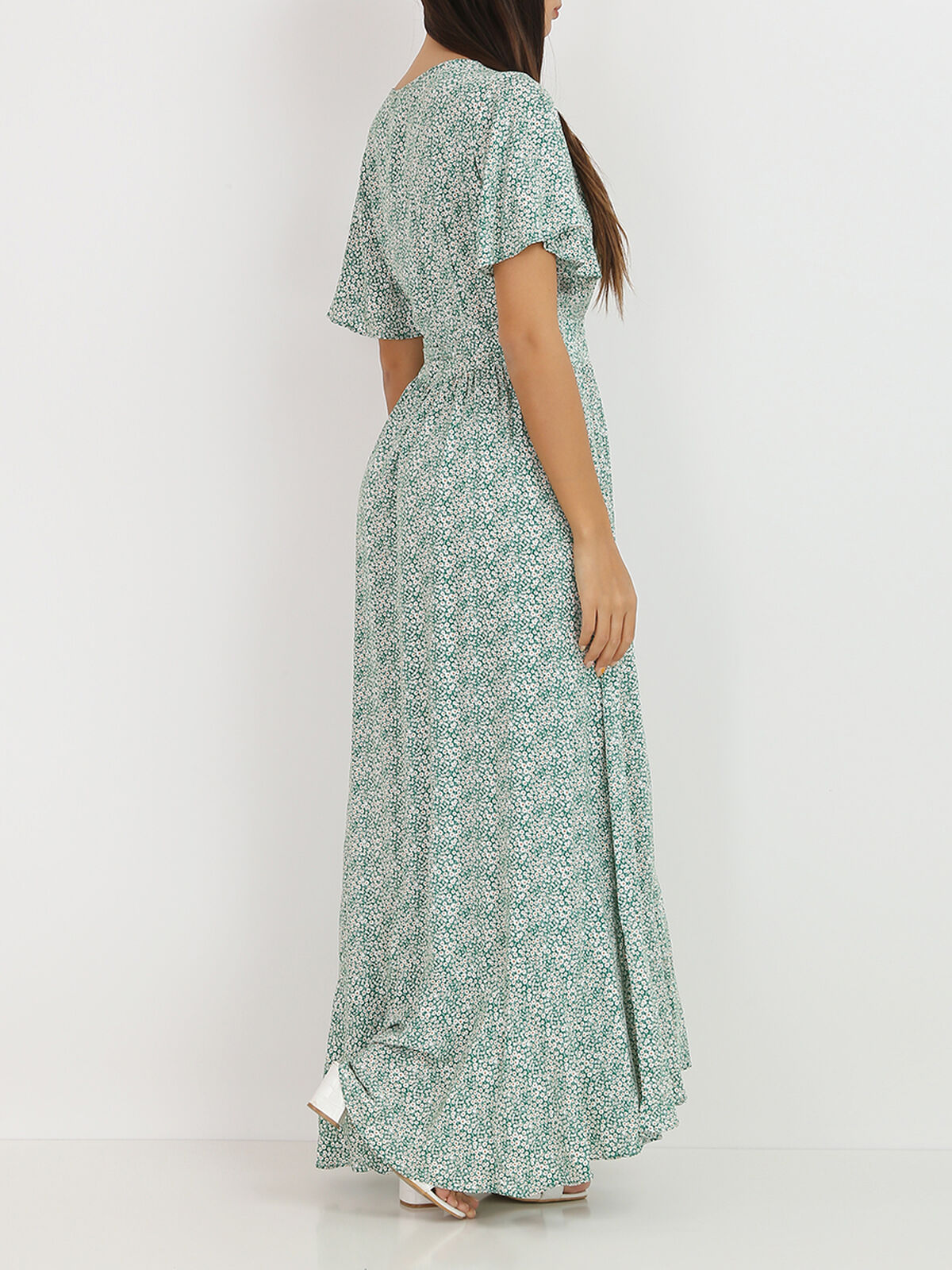 Robe longue portefeuille à fleurs- Vert