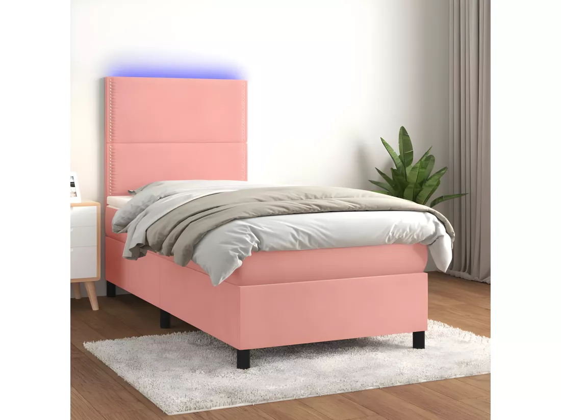 Sommier tapissier avec matelas et LED Rose 90x190 cm Velours