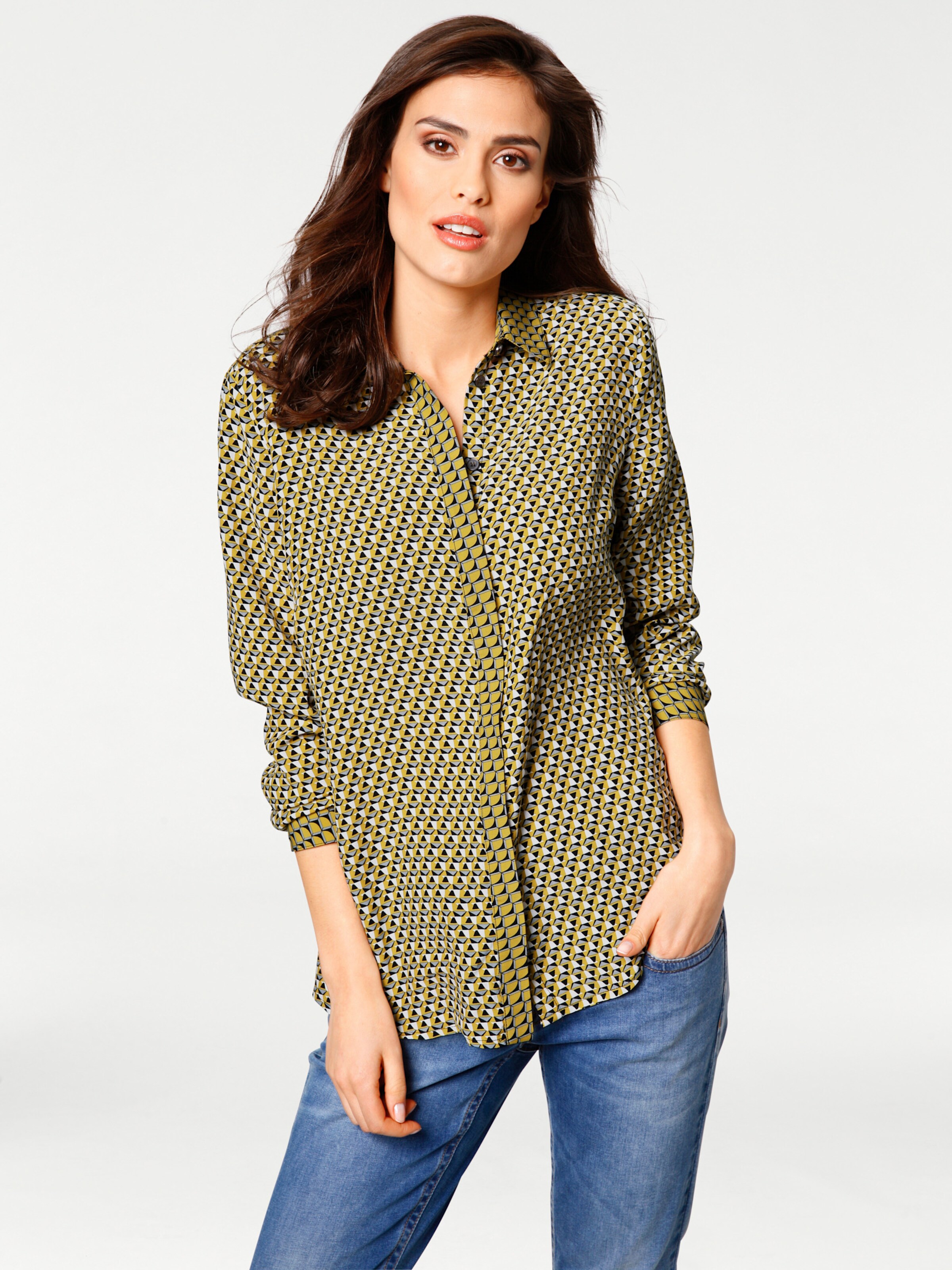 heine Druckbluse in gelb-grau