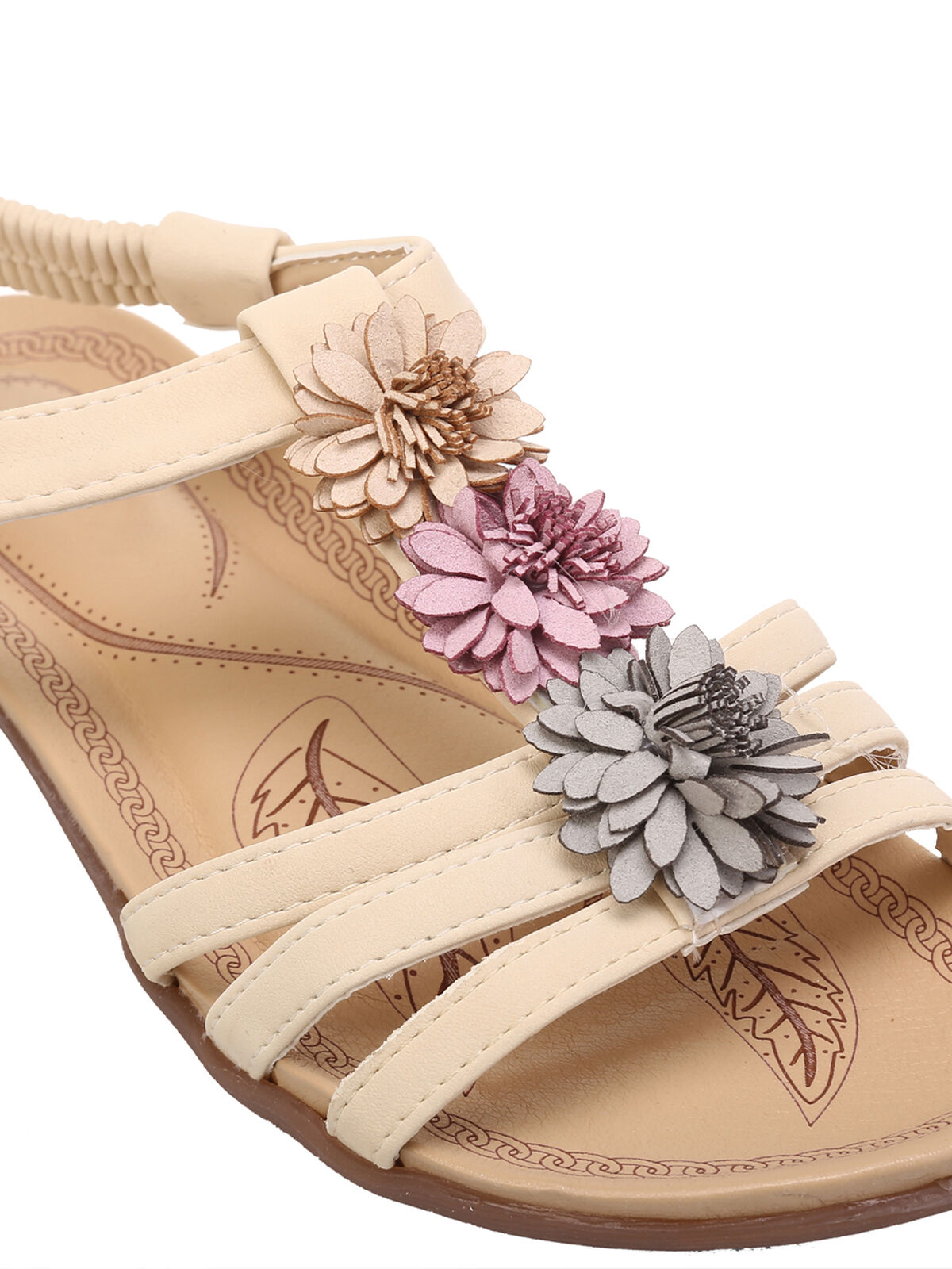 Sandales avec fleurs tricolores- Beige