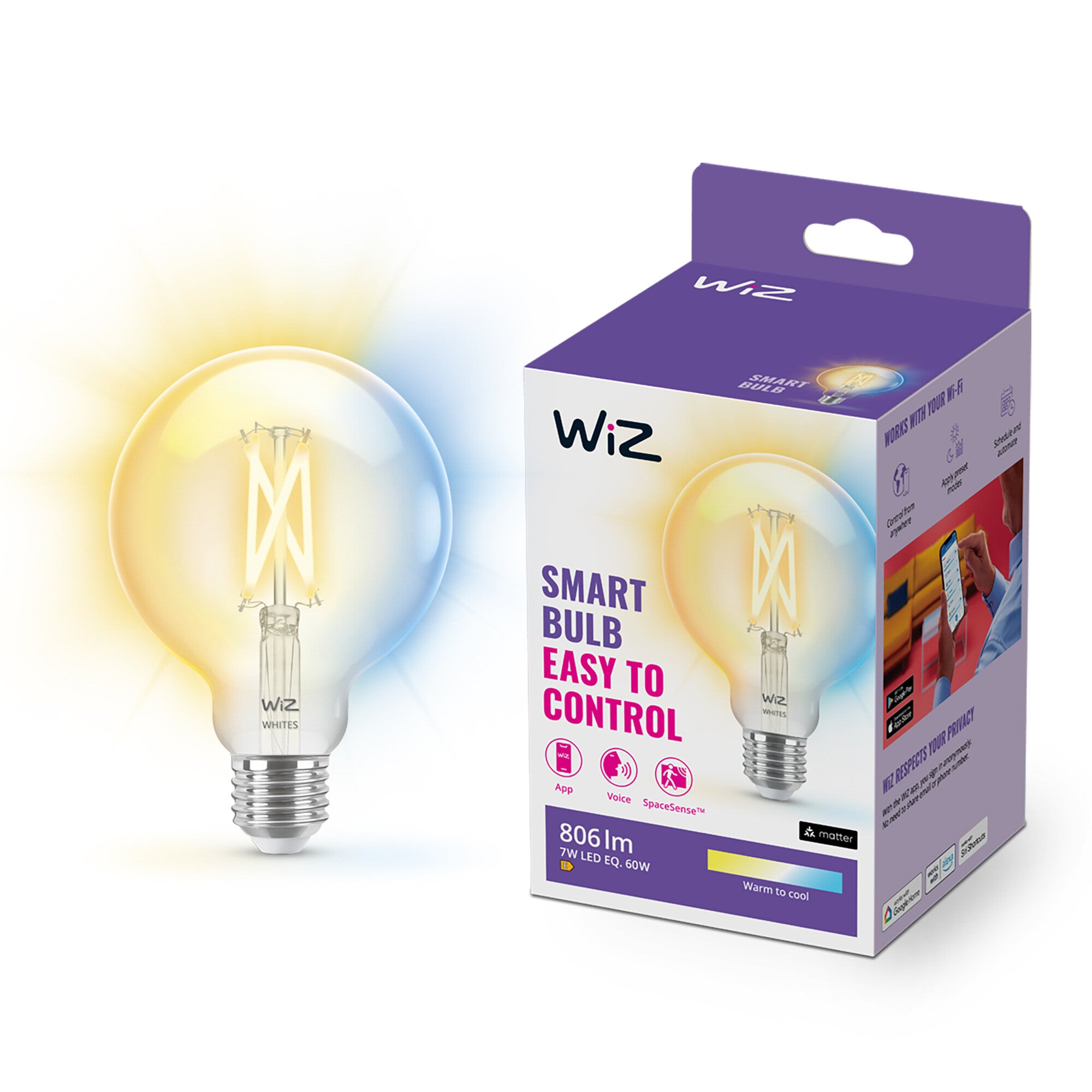 WiZ Globe Filament - Slimme LED-Verlichting - Warm- tot Koelwit Lichtâ¦