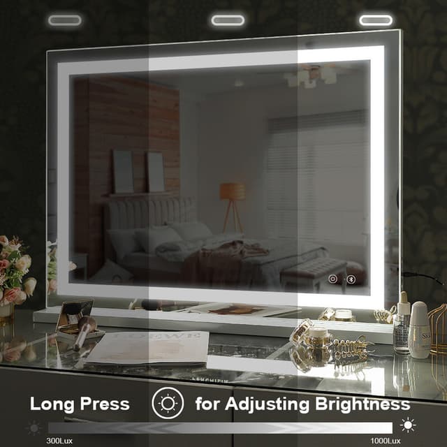 VANITII Skønhedsspejl med lys, Bluetooth, Bord- og vægmontering, Metal, Hvid, 80×58 cm
