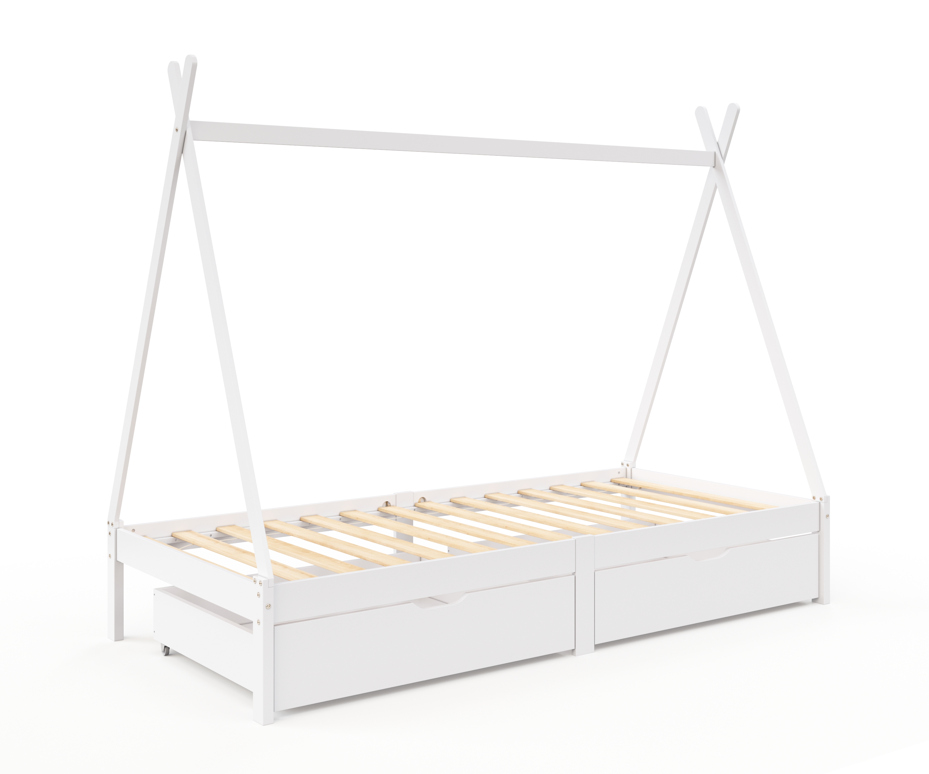 Kinderbett Tipi TENDA mit Schubladen weiss