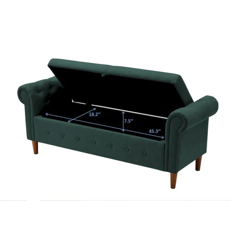 Storage Bench for Bedroom End of Bed Rolled Armed Velvet Ottoman Couch Long Bench
